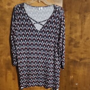 Cato Gray and Pink Printed Tunic Top